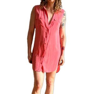 Equipment Femme Hot Pink Silk Button Front Mini Dress